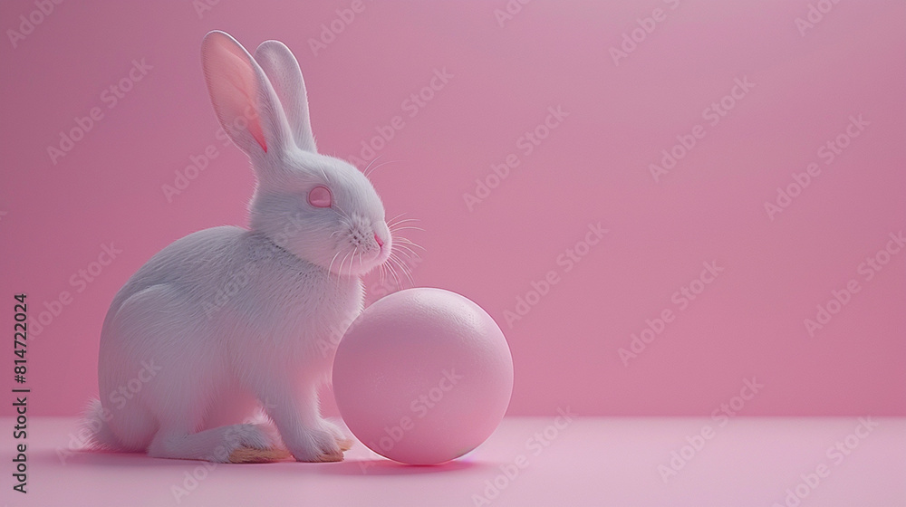 A very cute easter bunny with an easter egg on a pink background with copy space, an abstract poster for sales and marketing_ A very cute easter bunny with an easter egg on a pink background with copy space, an abstract poster for sales and marketing_