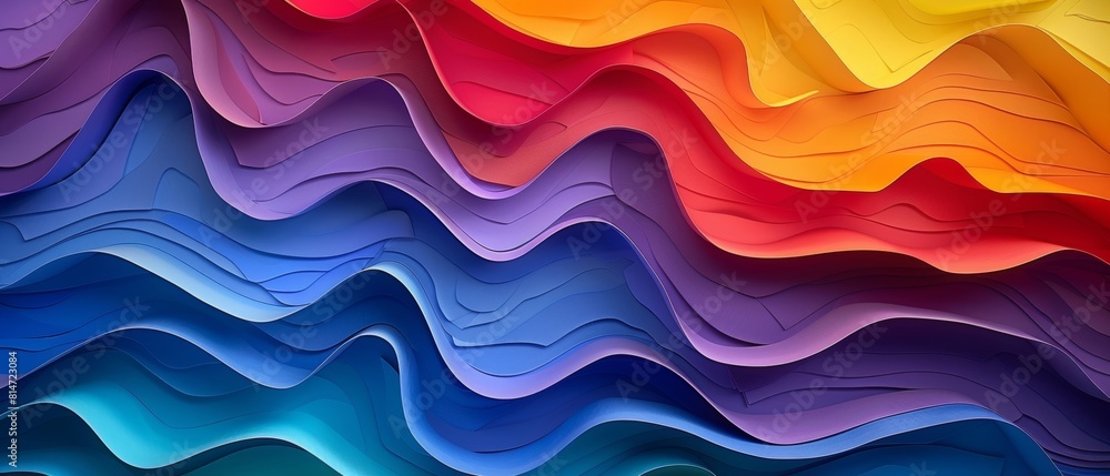 Creative and colorful web banner with layers of paper cut into wavy forms, each in a different rainbow hue for a striking effect Creative and colorful web banner with layers of paper cut into wavy forms, each in a different rainbow hue for a striking effect