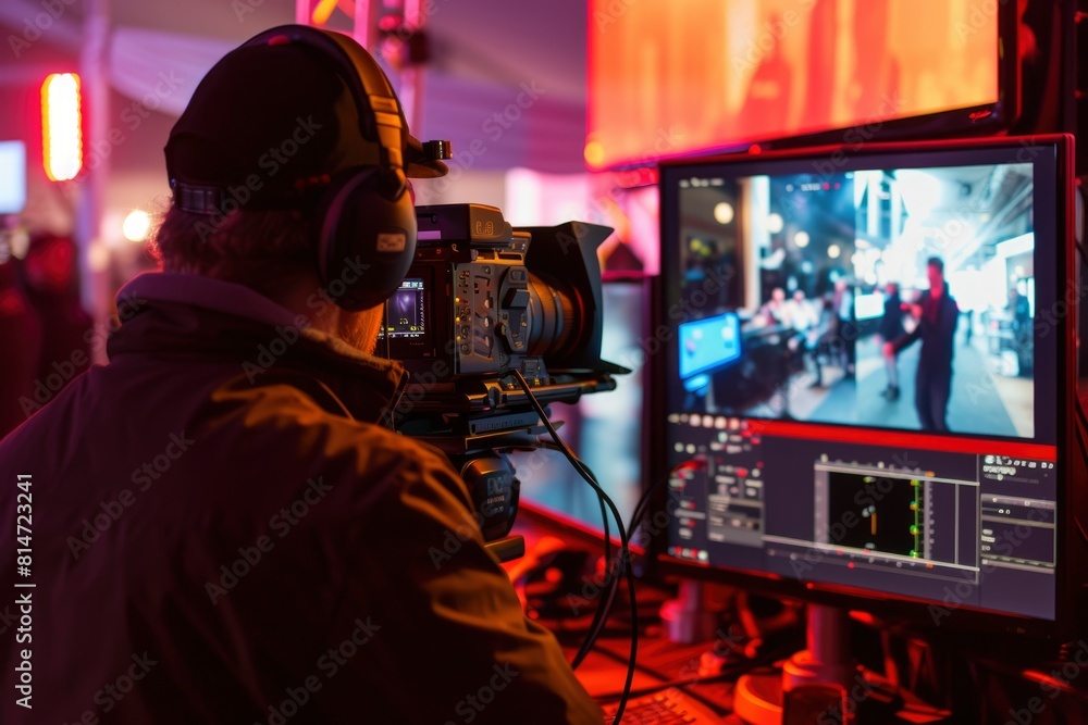 man working with a video camera. generative ai man working with a video camera. generative ai