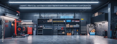 shelves in the garage. selective focus