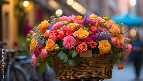 Basket of fresh flowers on a bicycle