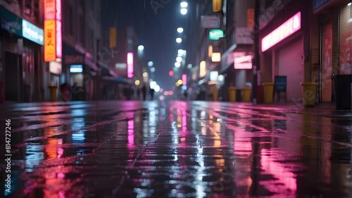 Night cityscape with rainy streets and neon lights © JohnTheArtist