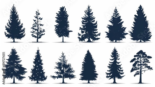 A collection of 12 different pine tree silhouettes.