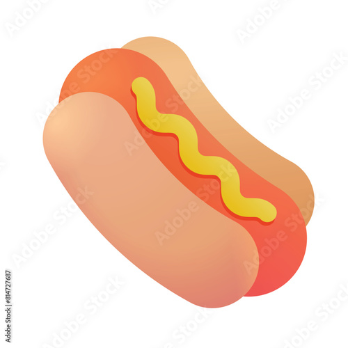 Hot Dog  food vector icon. Isolated cooked sausage of a hot dog in a sliced bun and drizzled with yellow mustard sign design.