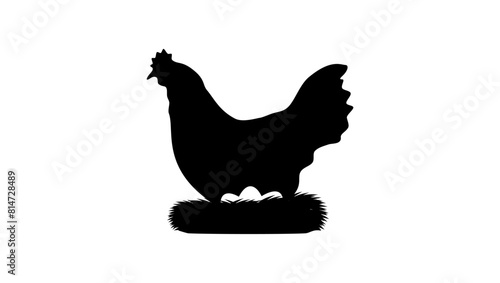 Hen incubates eggs, black isolated silhouette