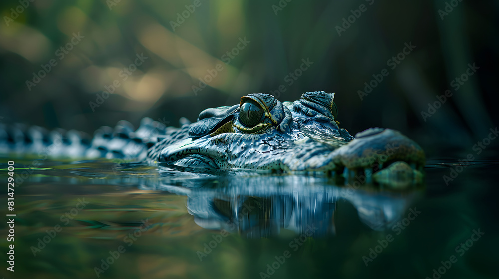 Fototapeta premium Close-up of a crocodile swimming in water