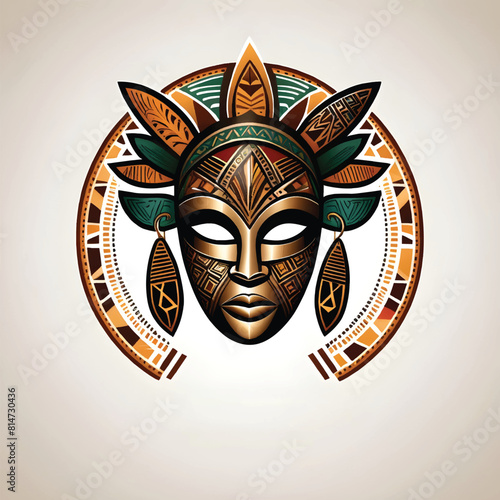 a logo of an african heritage mask with patterns and ornaments on it