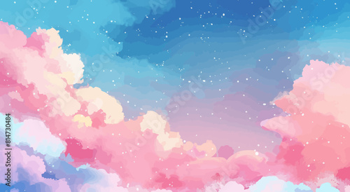 a painting of clouds and stars in the sky