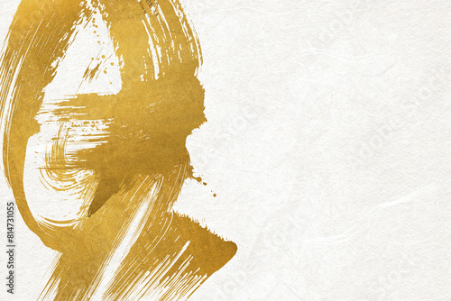 金色のブラシアートと和紙の背景素材