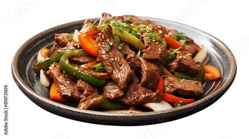 Beef stir-fry with a transparent background.