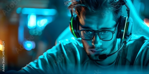 Competitive gamer on a cyber team competes in online tournaments. Concept Online Tournaments, Cyber Team, Competitive Gaming, Esports Events, Player Strategies © Anastasiia