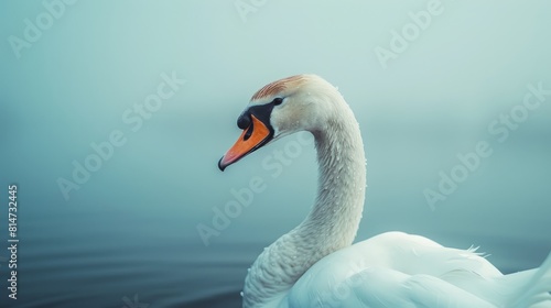 Fototapeta Naklejka Na Ścianę i Meble -  A graceful swan on a serene blue clean background