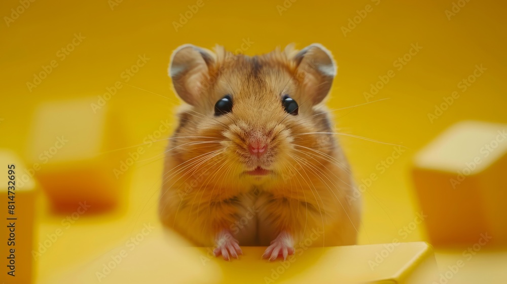 Fototapeta premium A cute hamster on a clean yellow background