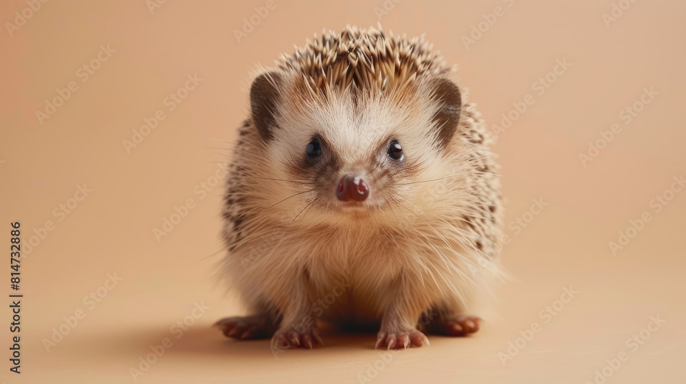 A charming hedgehog on a clean beige background A charming hedgehog on a clean beige background