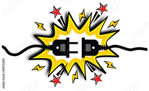 Electric socket with plug. Disconnect concept,  error connection. Electric plug  and outlet socket unplugged. Vector on transparent background