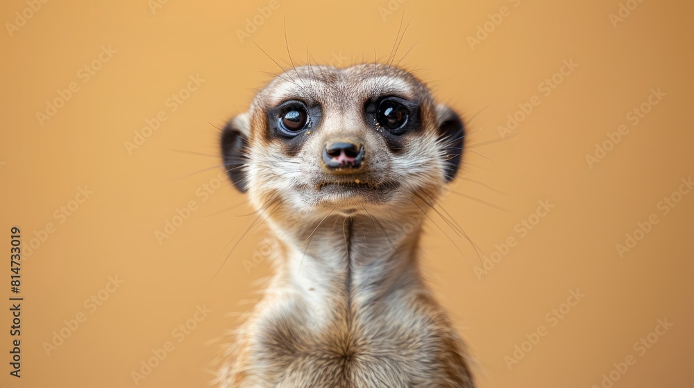 Fototapeta premium An inquisitive meerkat on a clean beige background