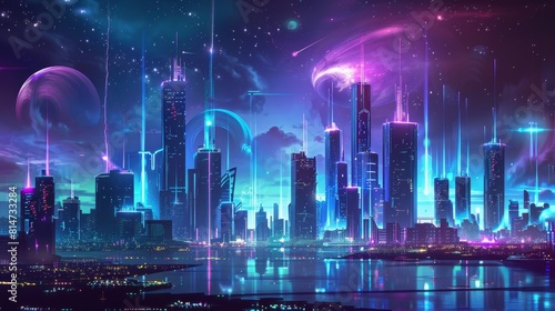 Futuristic cityscapes of a world adapted to frequent seismic activity  in a futuristic  neon theme