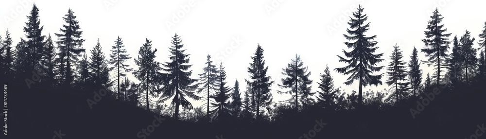 Fototapeta premium A dark and mysterious forest. The trees are tall and the branches are thick. The sun is shining through the trees, creating a dappled pattern on the ground.