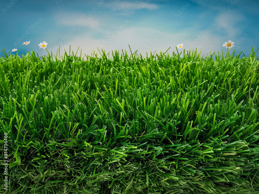 Obraz premium illustration of green Japanese hair grass texture for background, clear sky view