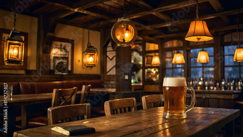 beer mugs colliding mid-air in a cozy pub atmosphere © Ai Creations
