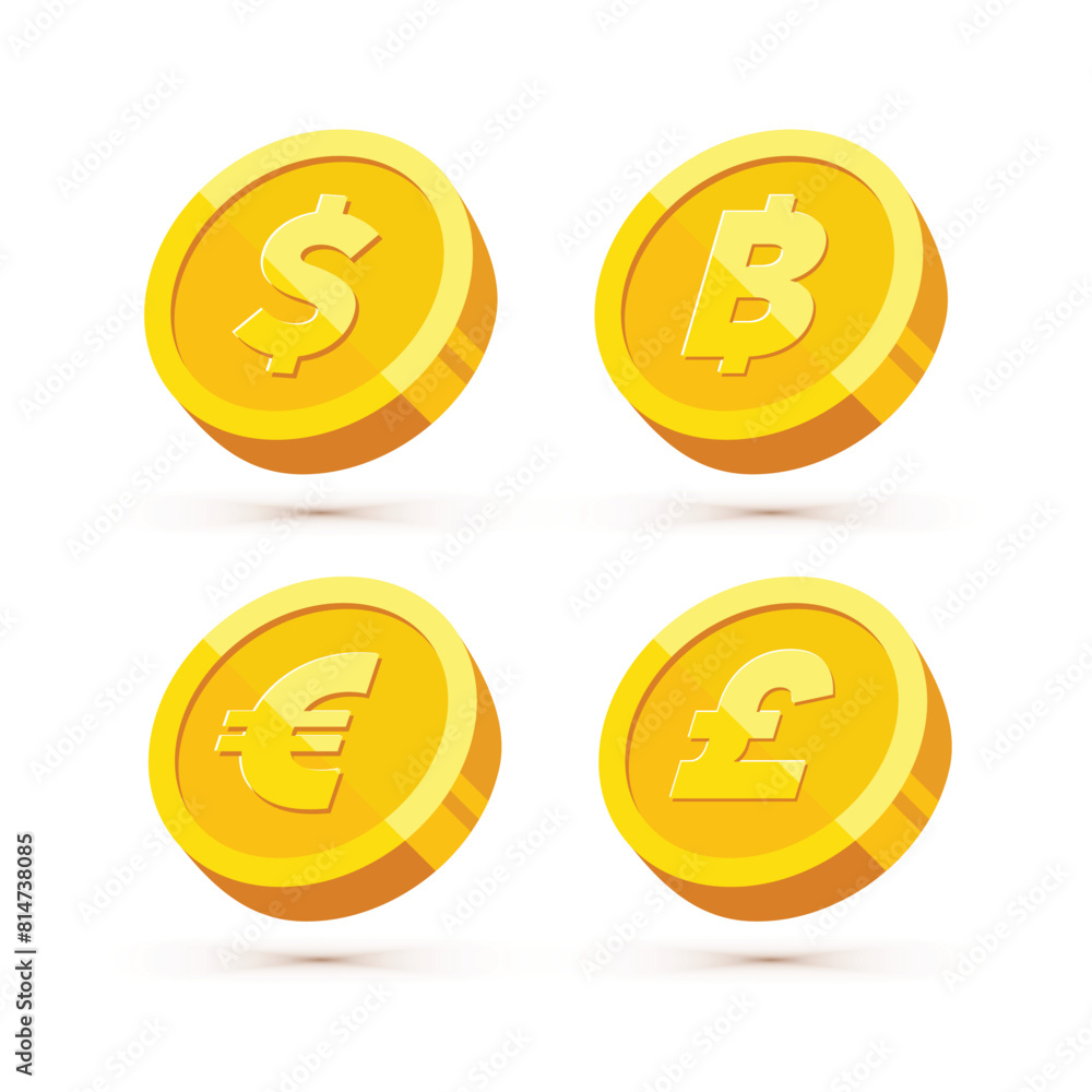 Gold coin with currency sign vector illustration isolated on white background. Business and finance concept design element. Gold coin with currency sign vector illustration isolated on white background. Business and finance concept design element.