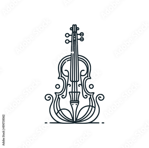 The violin logo. Black white vector illustration. 