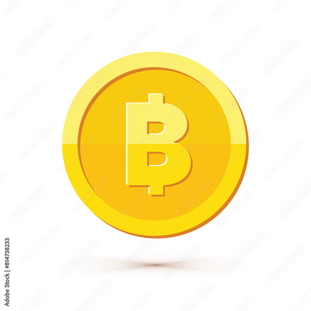 Gold coin with thai baht currency sign vector illustration isolated on white background. Business and finance concept design element. Gold coin with thai baht currency sign vector illustration isolated on white background. Business and finance concept design element.
