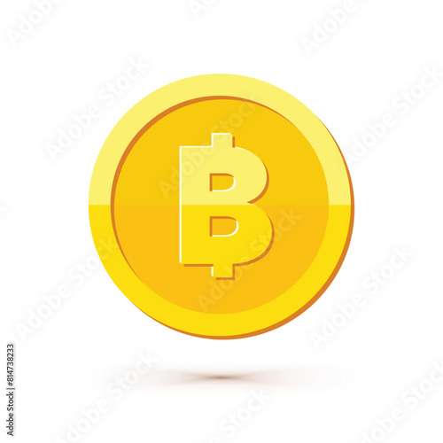 Fotografie Gold coin with thai baht currency sign vector illustration isolated on white background