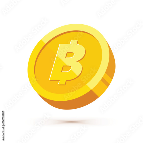 Fototapeta Gold coin with thai baht currency sign vector illustration isolated on white background