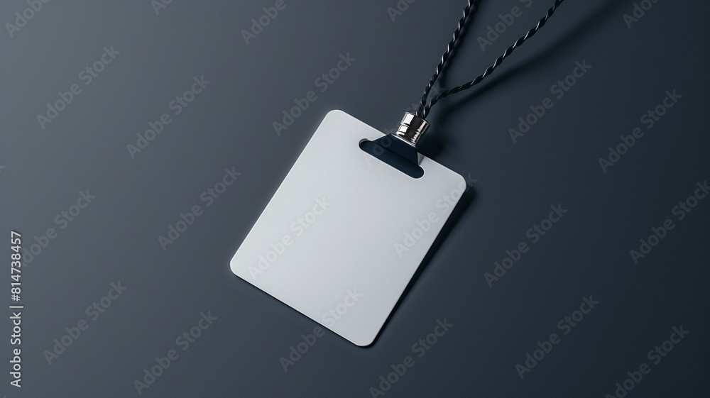 Fototapeta premium a blank name tag with lanyard on a grey background, a mockup template for design presentation