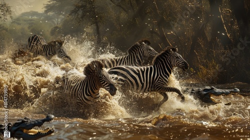 Dramatic Zebras Escaping Crocodile Attack in River