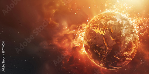 Planet Earth on fire in outer space view catastrophic effects of global warming on the earth