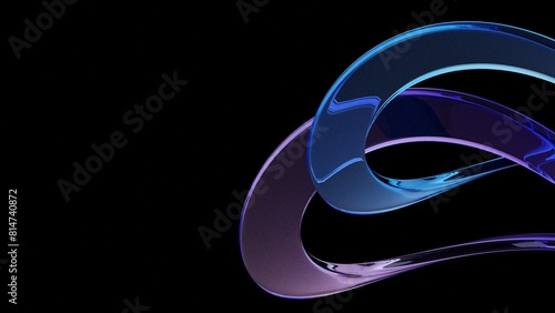 3D Render Beautiful colorful curve glass with dispersion. Transparent glossy gradient glass on black background.