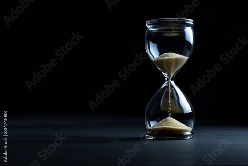 Hourglass with flowing sand, concept of passage of time, measuring time, counting time.