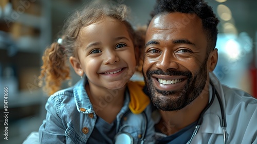 Young multiracial doctor with kid