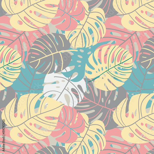 Seamless pattern with tropical monstera leaves  illustration  Tropical Plants Leaves Background  Philodendron Leaf Seamless Pattern  seamless pattern leaf trendy tropical design 