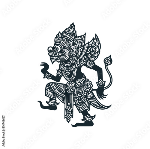 The bali puppet. Black white vector logo illustration. 