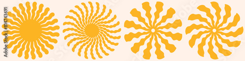 Groovy retro abstract sun backgrounds. Organic doodle shapes in trendy naïve hippie style. Contemporary poster print banner template. vector illustration in yellow colors. eps 10