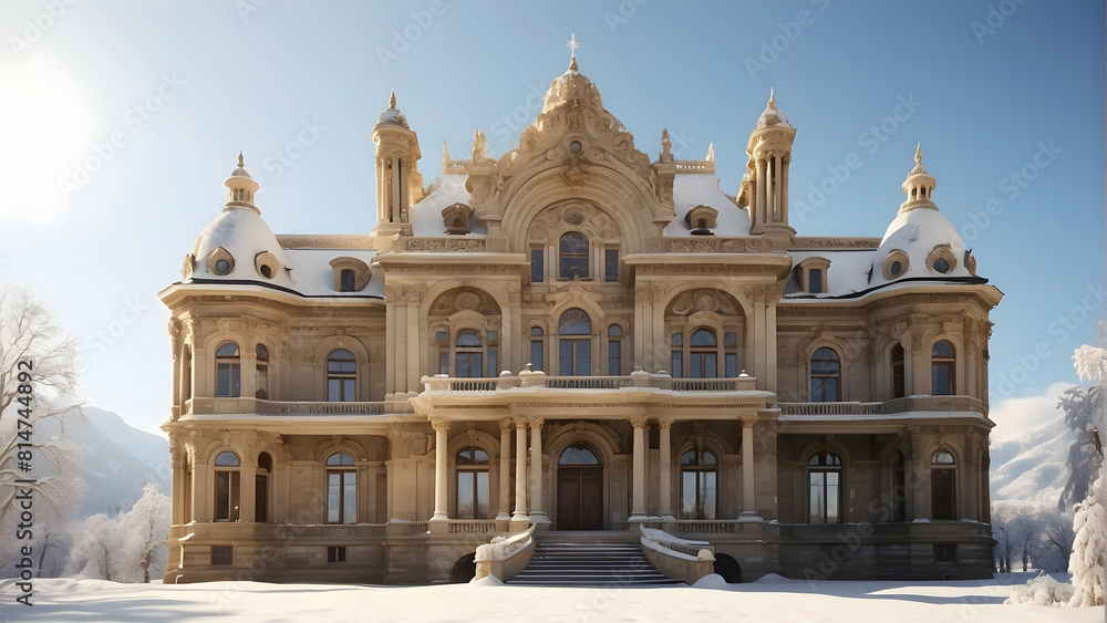 Fototapeta premium Grand historical mansion in snow