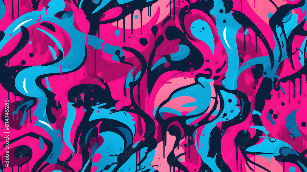 Fototapeta premium pink and blue graffiti pattern geometric shapes design poster background