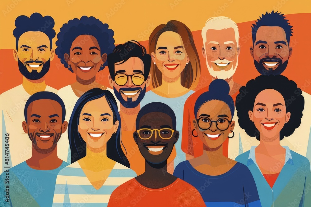 A group of people of different ethnicities, origins and ages smiling, concept of culture, diversity. A group of people of different ethnicities, origins and ages smiling, concept of culture, diversity.