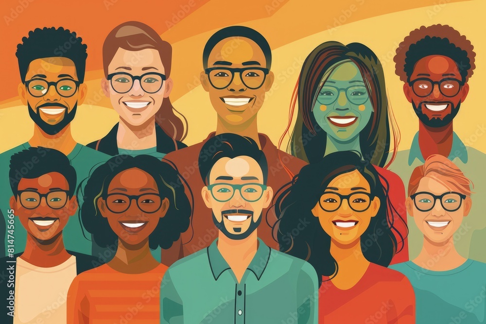 A group of people of different ethnicities, origins and ages smiling, concept of culture, diversity. A group of people of different ethnicities, origins and ages smiling, concept of culture, diversity.