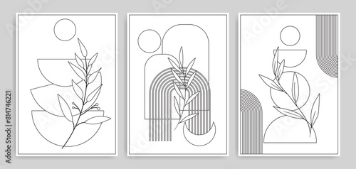 Hand drawn abstract boho coloring page or line art drawing with organic shapes for anxiety and stress relief. Contemporary minimal boho wall art. Modern bohemian coloring book page by nature ornament.