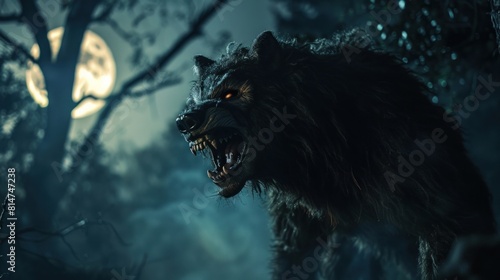 angry werewolf at night generative AI