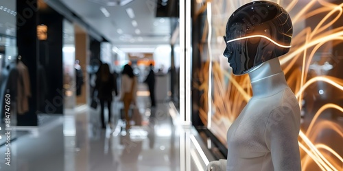 Enhancing Customer Engagement with Interactive Digital Mannequins in a Futuristic Retail Space. Concept Tech Integration, Customer Engagement, Digital Mannequins, Retail Innovation photo