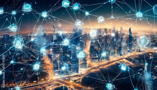 Smart city with connecting network and internet of.