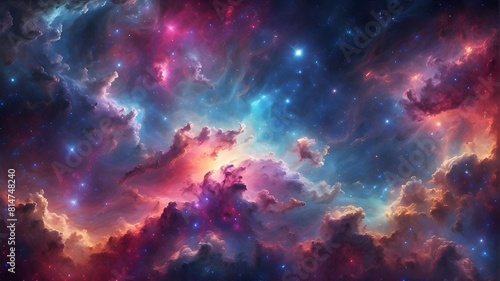 Universe wallpaper including colorful nebular galaxy stars and clouds. © Asad