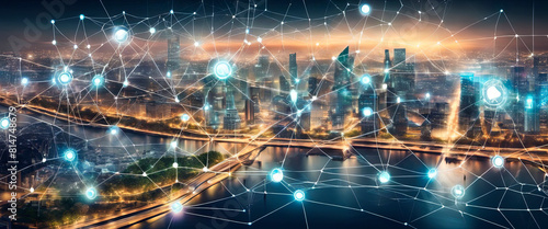 Smart city with connecting network and internet of.