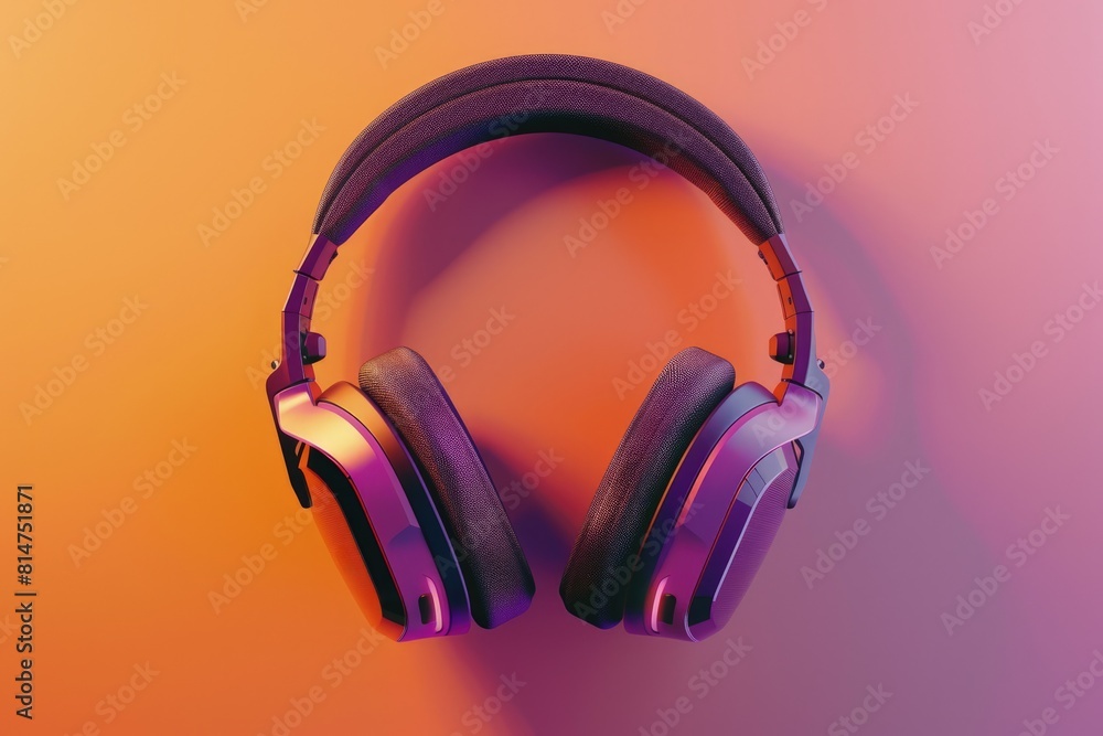 Purple gaming headphones, orange gradient background. Purple gaming headphones, orange gradient background.