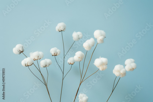Minimalist Fluffy Cotton Stems Against Light Blue Background